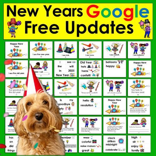 New Years Google Slides with Dog Wearing Party Hat