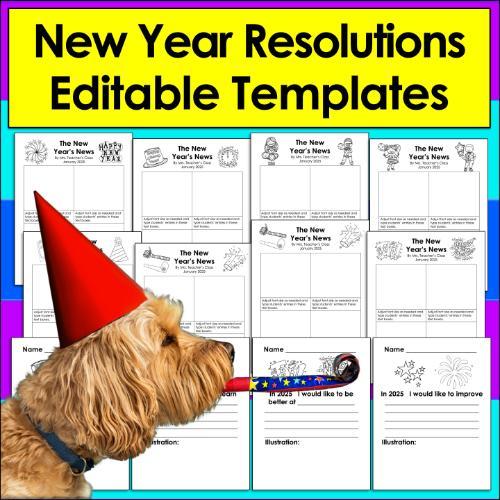 post ti 7 Differentiated and Editable New Year's Activities for Kindergarten and First Grade Fun New Years Resolutions with a dog blowing a noisemaker