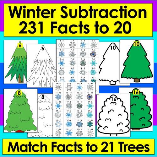 post ti 10 Winter Crafts and 1 1 Appealing Winter Activities for Kids Winter Snowflakes with 231 Subtraction Facts Match up to Trees with Answers
