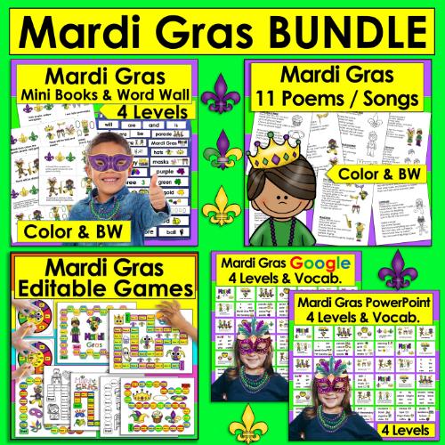 post ti Mardi Gras Fun for K-2 Classrooms: 5 Festive Resources to Celebrate and Learn Mardi Gras Bundle Cover