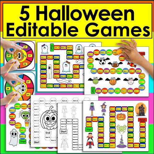 5 Editable Halloween Gameboards COVER
