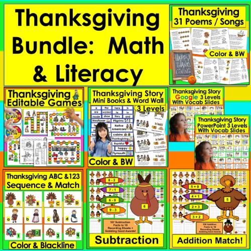 Thanksgiving Literacy and Math Bundle Cover