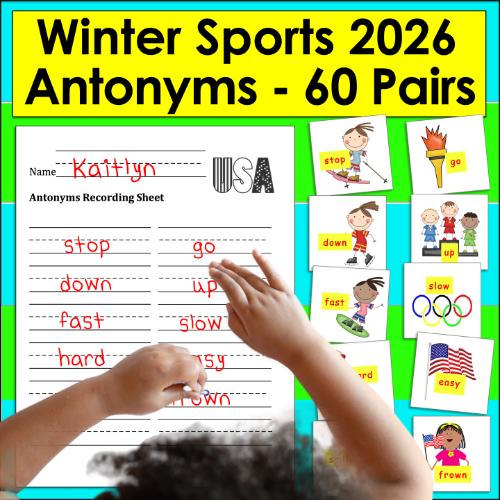 post ti 7 Winter Olympics Activities for Kindergarten and First Grade Winter Sports Antonyms Game